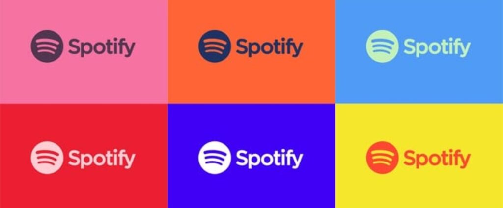 A 3x2 collage of different colored spotify logos